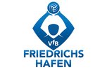 Blaues Logo des VfB Friedrichshafen mit stilisiertem Volleyballspieler und Schriftzug Friedrichshafen