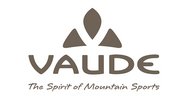 Logo des Outdoor-Ausrüsters VAUDE mit abstrakter Berg-Symbolik und dem Slogan The Spirit of Mountain Sports