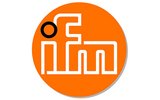 Rundes orangefarbenes Logo der ifm-Unternehmensgruppe mit stilisiertem weißen Schriftzug